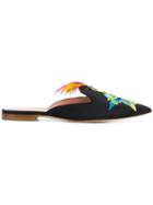 Alberta Ferretti Parrot Embroidered Mules - Black