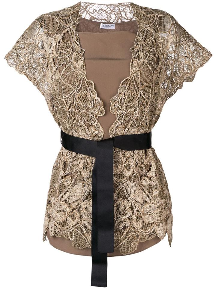 Brunello Cucinelli Belted Lace Top - Gold