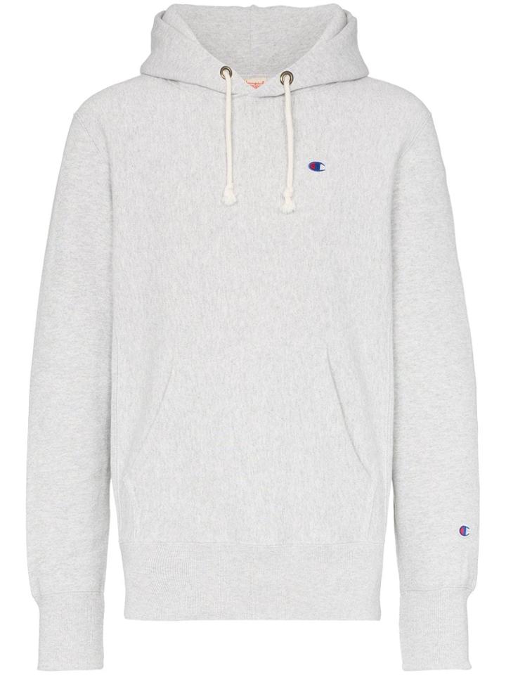 Champion Logo Embroidered Hooded Jumper - Grey