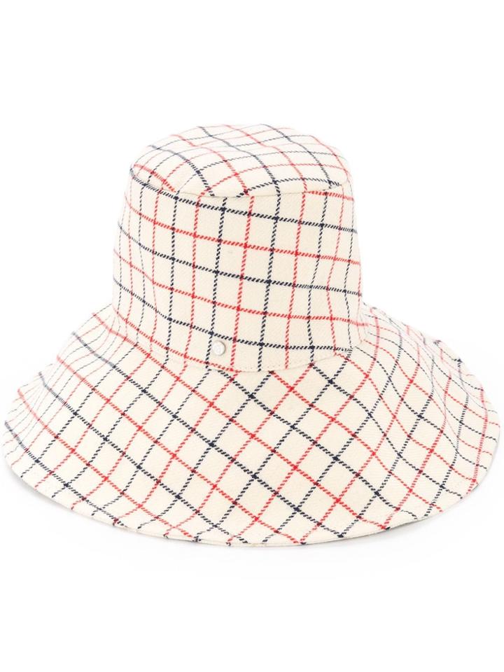 Maison Michel Grid Pattern Hat - White