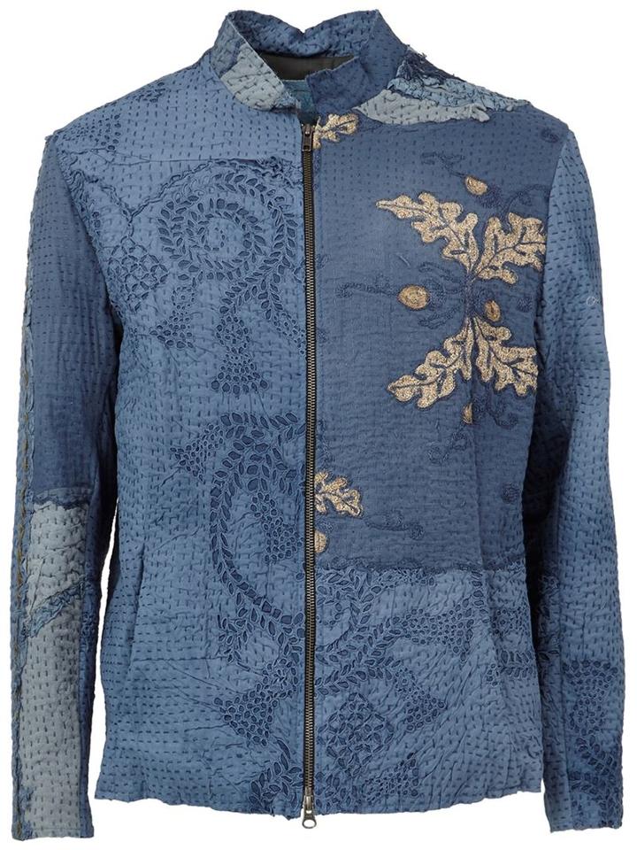 By Walid Embroidered Zipped Jacket, Men's, Size: Medium, Blue, Cotton