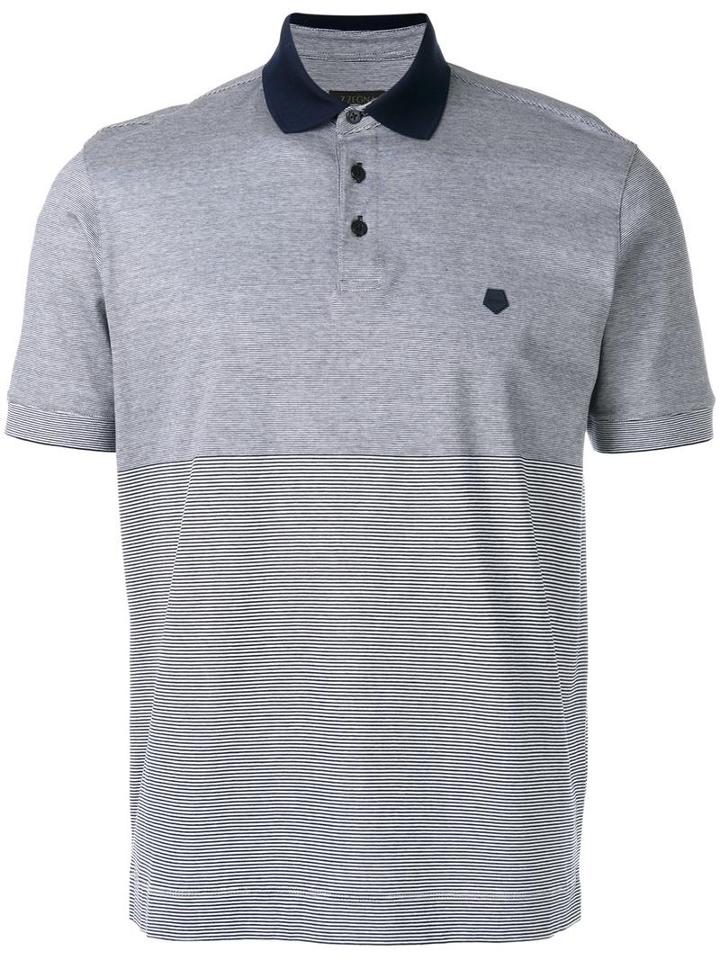 Z Zegna Striped Polo Shirt, Men's, Size: Medium, Blue, Cotton