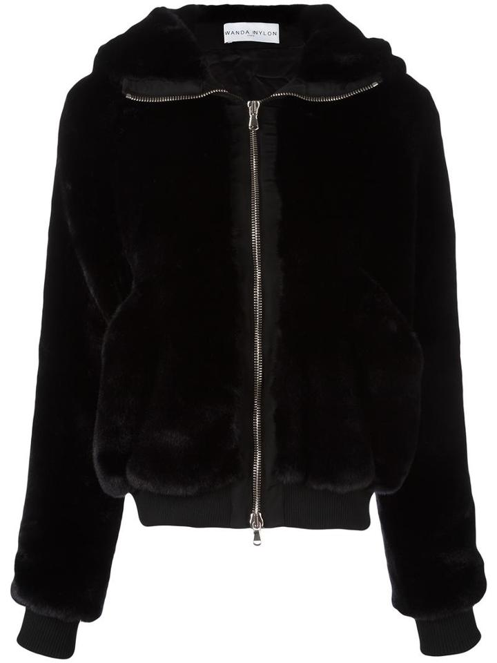 Wanda Nylon Hooded Zip-up Jacket, Women's, Size: 36, Black, Camel Fur/polyester/acrylic