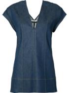 Derek Lam V-neck Denim Top, Women's, Size: 44, Blue, Cotton/polyurethane