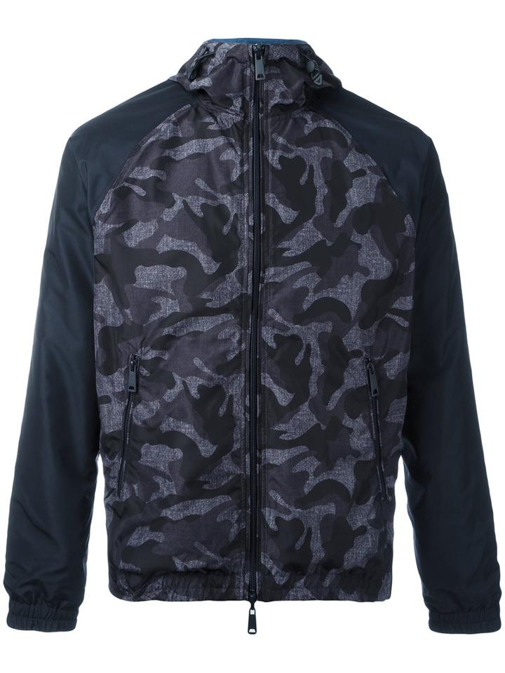 Armani Jeans Camouflage Print Windbreaker, Men's, Size: 48, Blue, Polyester