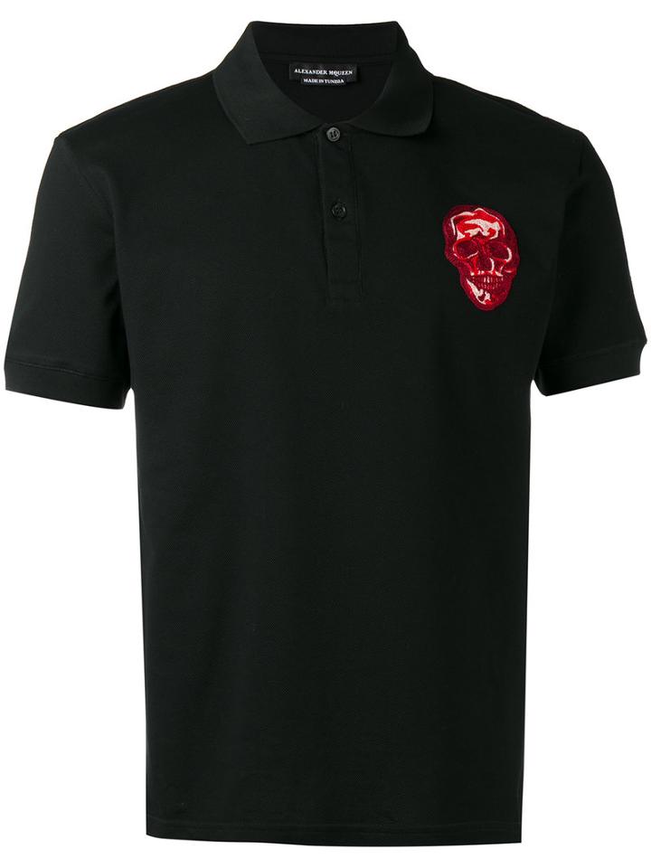 Alexander Mcqueen Skull Patch Polo Shirt, Men's, Size: Large, Black, Cotton/viscose