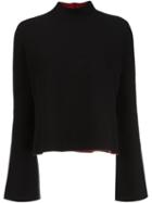 Proenza Schouler Flared Sleeve Turtleneck Jumper, Women's, Size: Large, Black, Elastodiene/cashmere