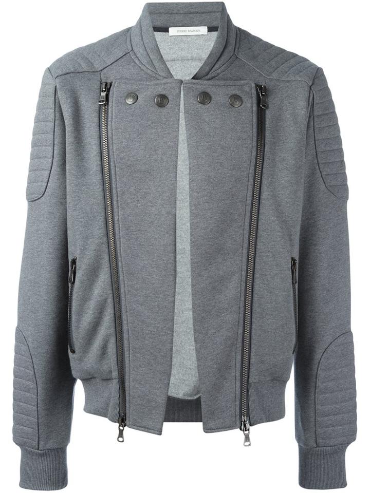 Pierre Balmain Padded Ribbed Bomber Jacket, Men's, Size: 48, Grey, Cotton/polyester