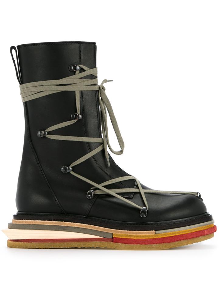 Rick Owens Platform Lace-up Boots - Black