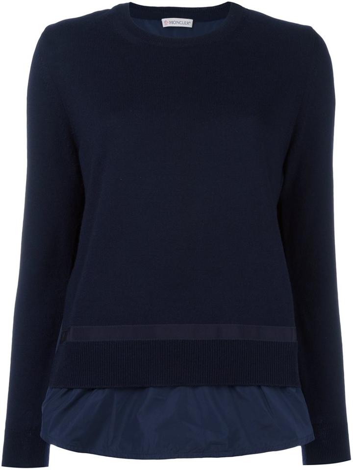 Moncler Layered Effect Knit Sweater, Women's, Size: Large, Blue, Polyester/virgin Wool
