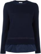 Moncler Layered Effect Knit Sweater, Women's, Size: Large, Blue, Polyester/virgin Wool