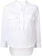 Veronica Beard Chest Pockets Shirt, Women's, Size: 8, White, Cotton/spandex/elastane