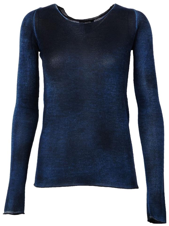 Avant Toi Round Neck Semi Sheer Slim Fit Jumper, Women's, Size: Medium, Blue, Silk/cashmere