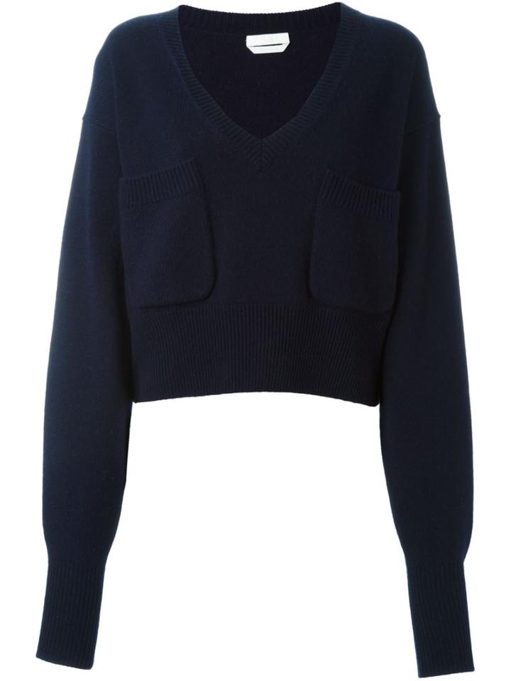 Chloé Patch Pocket V-neck Jumper, Women's, Size: Medium, Blue, Cashmere