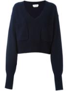 Chloé Patch Pocket V-neck Jumper, Women's, Size: Medium, Blue, Cashmere