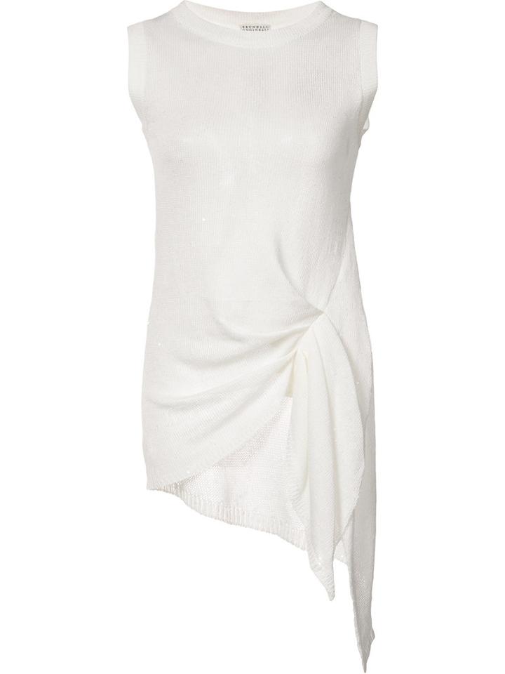 Brunello Cucinelli Ruched Detail Vest, Women's, Size: Large, White, Linen/flax