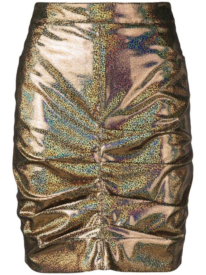 Msgm Holographic Ruched Skirt - Gold