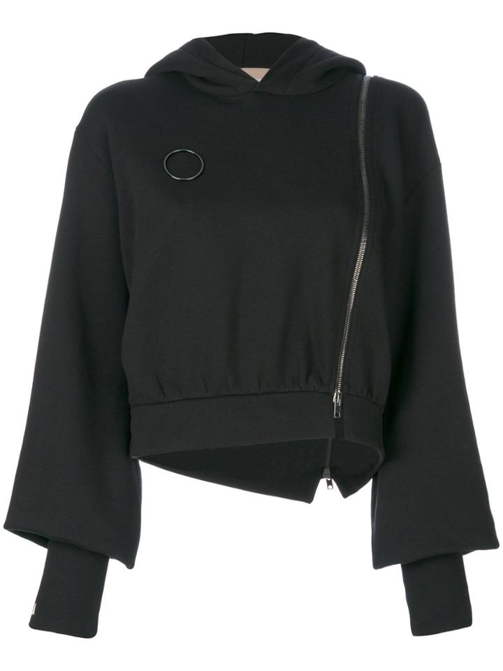 Ssheena Asymmetric Zipper Hoodie - Black