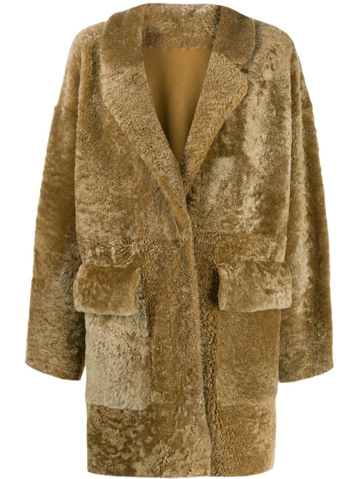 Drome Textured Shearling Coat - Brown