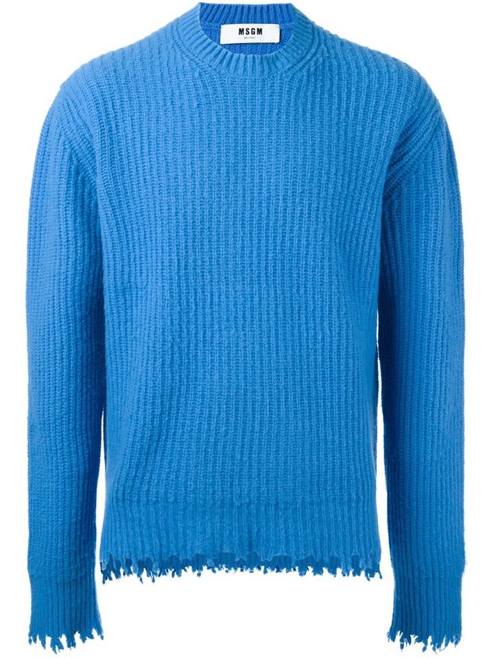 Msgm Distressed Jumper, Men's, Size: Medium, Blue, Polyamide/wool