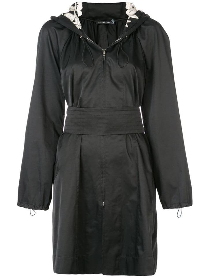 Josie Natori Hooded Embroidered Anorak - Black