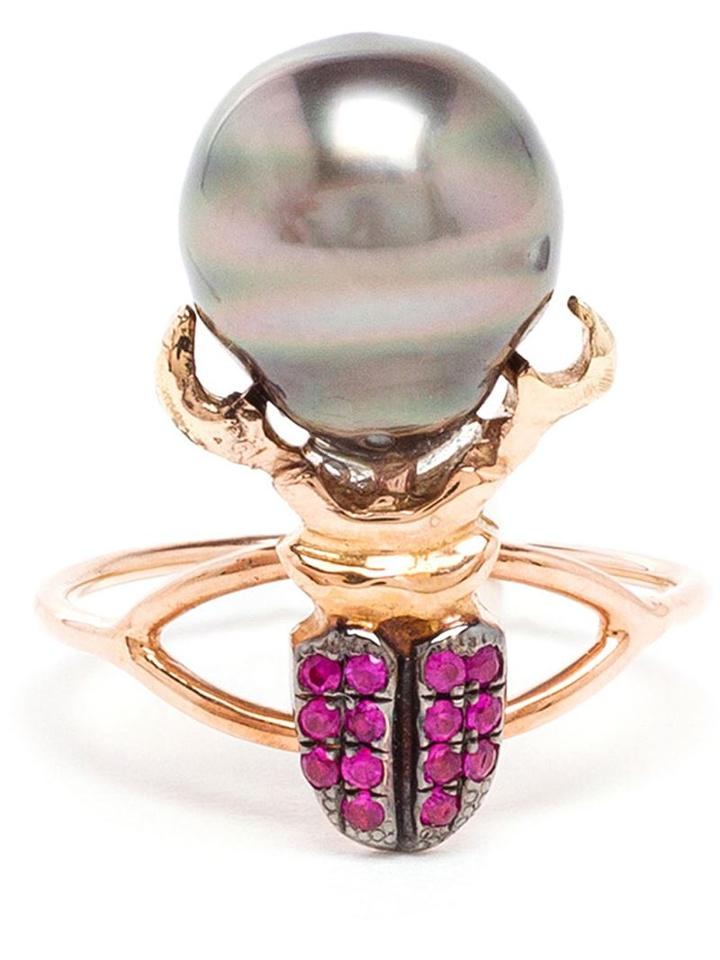 Daniela Villegas Ruby And Pearl Beetle Ring