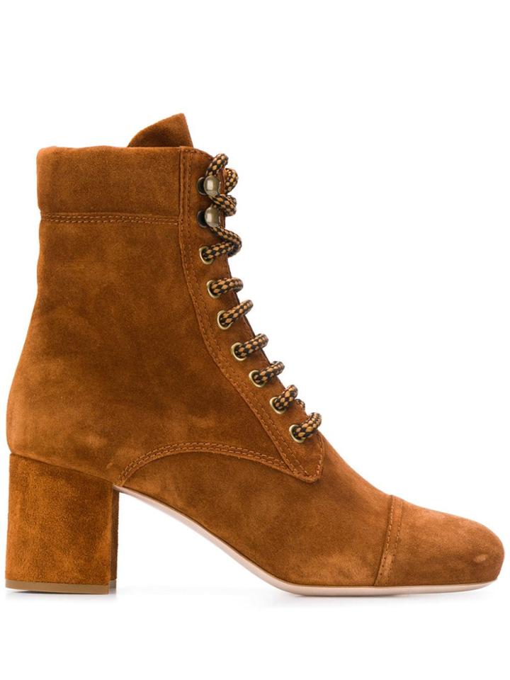 Miu Miu Suede Ankle Boots - Brown