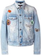 Just Cavalli Patch Embellished Denim Jacket, Men's, Size: 46, Blue, Cotton/aluminium/polyester