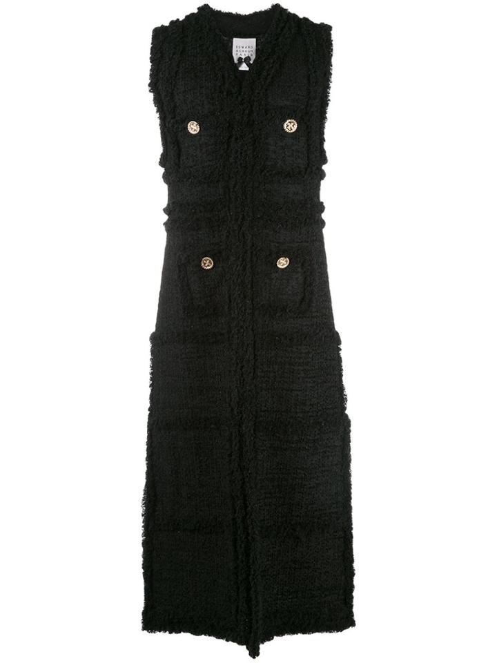Edward Achour Paris Long Textured Sleeveless Coat - Black