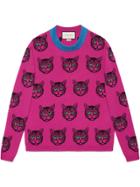 Gucci Mystic Cat Wool Cashmere Knit Sweater - Pink & Purple