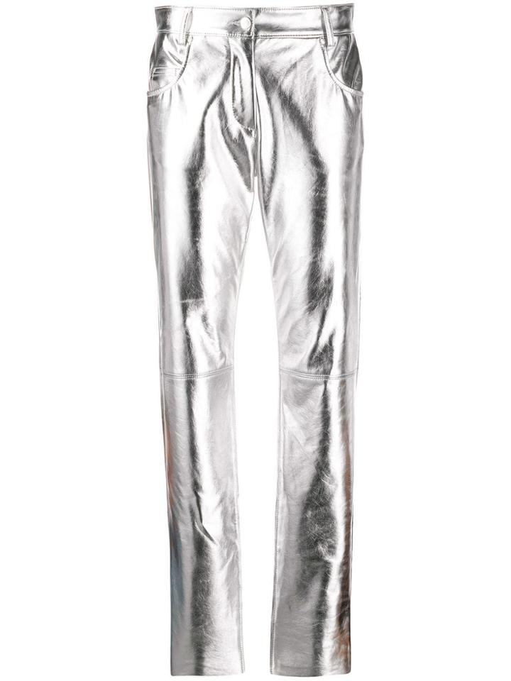 Msgm Shiny Slim Fit Trousers - Silver
