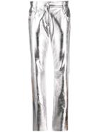 Msgm Shiny Slim Fit Trousers - Silver