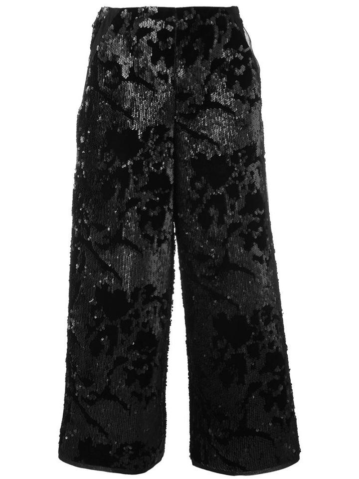 Giorgio Armani Sequined Wide-legged Trousers, Women's, Size: 42, Black, Polyester/spandex/elastane/silk