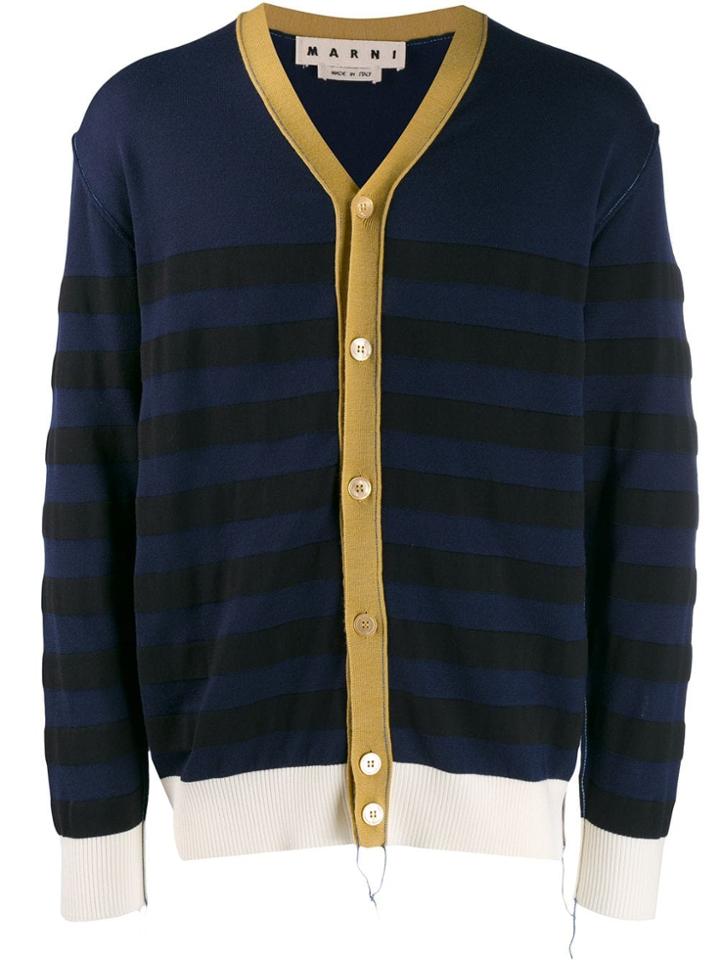 Marni Striped V-neck Cardigan - Blue
