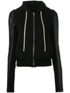 Rick Owens Drkshdw Leather Sleeve Hoodie, Women's, Size: Large, Black, Leather/cotton