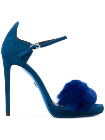 Loriblu Fur Trim Stiletto Sandals - Blue