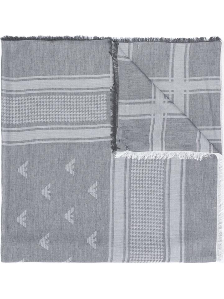 Emporio Armani Logo Stripe Pattern Scarf - Grey