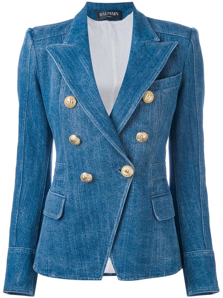 Balmain - Double-breasted Denim Blazer - Women - Cotton/polyester/viscose - 34, Blue, Cotton/polyester/viscose