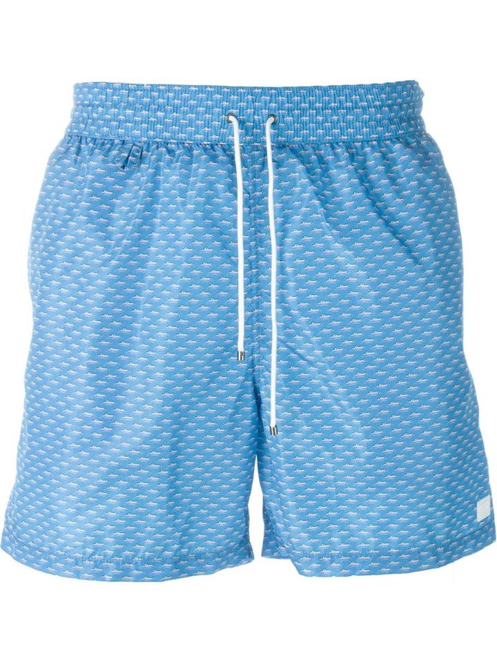 Salvatore Ferragamo Crocodile Print Swim Shorts, Men's, Size: 48, Blue, Polyamide