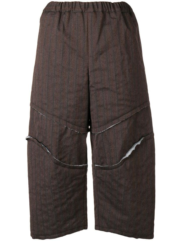 Comme Des Garçons Striped Slit Cropped Trousers - Brown