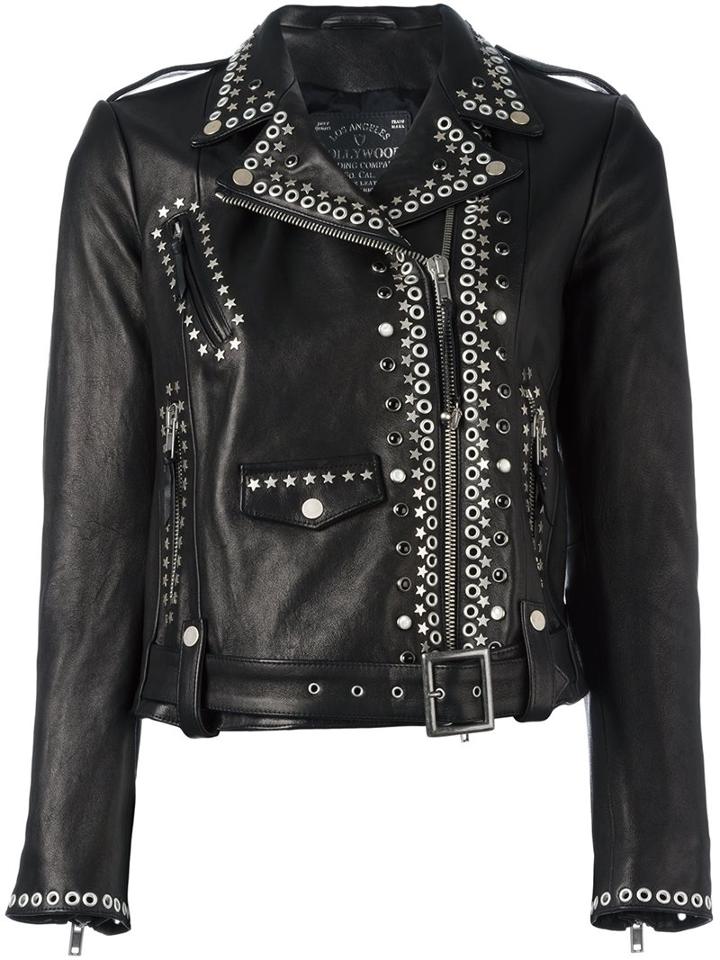 Htc Hollywood Trading Company Studded Biker Jacket, Women's, Size: Large, Black, Leather/viscose/metal