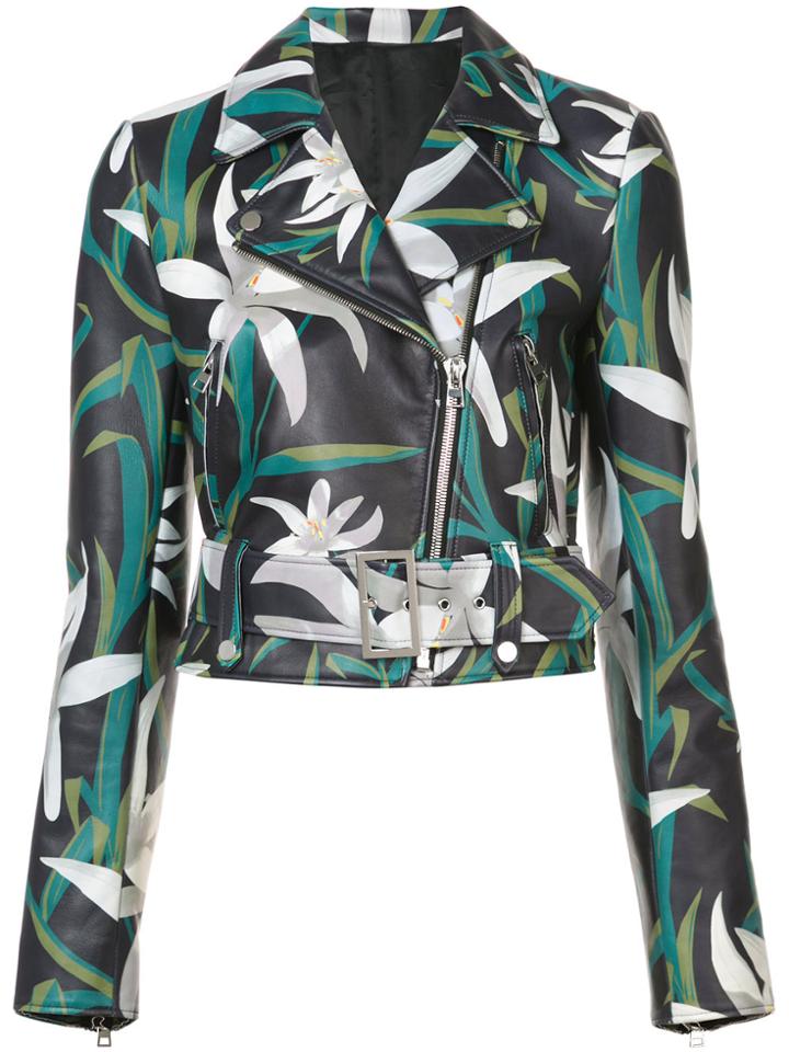 Dvf Diane Von Furstenberg Floral Print Biker Jacket - Green
