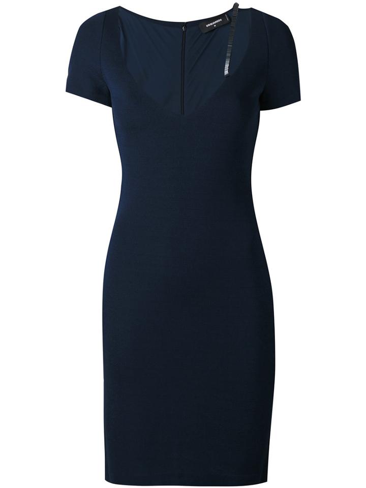Dsquared2 - Deep V-neck Dress - Women - Viscose/polyamide/spandex/elastane - S, Blue, Viscose/polyamide/spandex/elastane