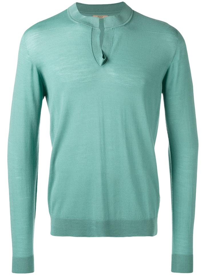 Nuur Round Split Collar Sweater - Green