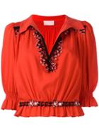 Giamba Three-quarter Sleeve Blouse, Women's, Size: 42, Red, Spandex/elastane/viscose/polyester/cotton