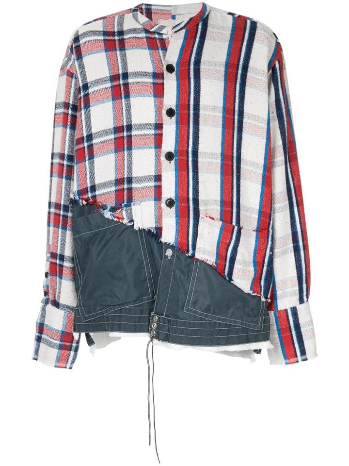Greg Lauren Mesh Check & Denim Shirt - Multicolour