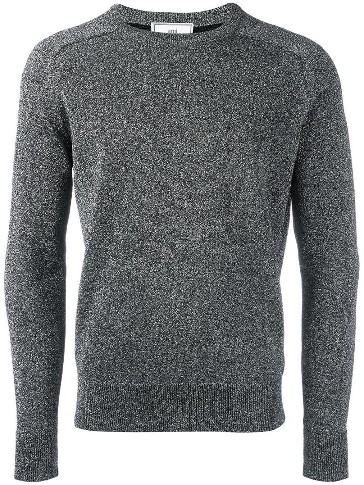 Ami Alexandre Mattiussi Metallic Knit Crew Neck Sweater, Men's, Size: Large, Grey, Polyamide/polyester/wool