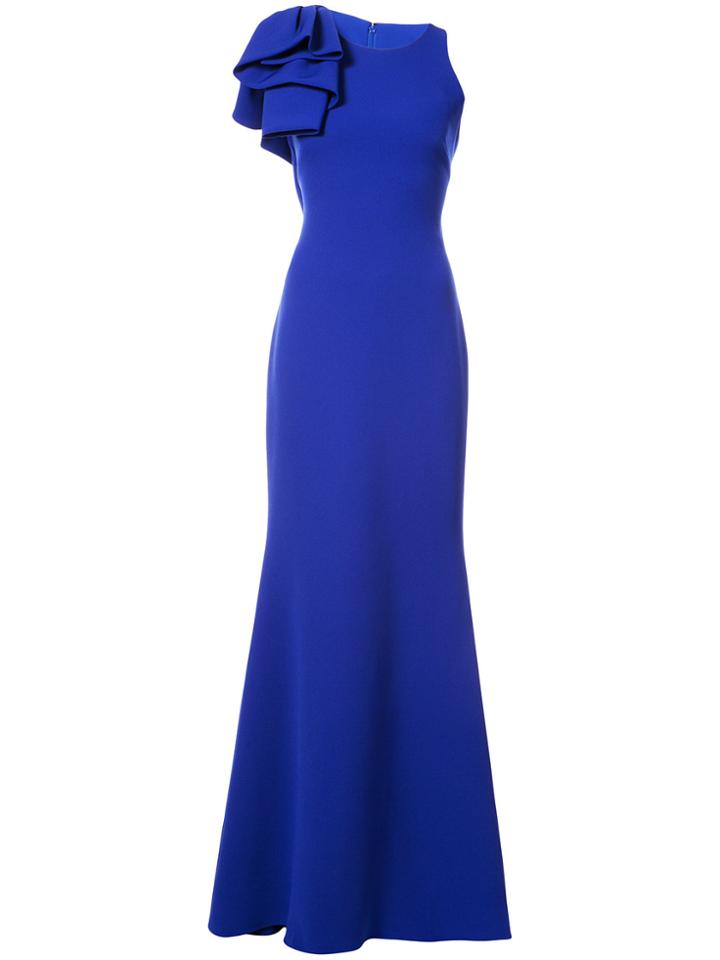 Badgley Mischka Ruffled Shoulder Gown - Blue