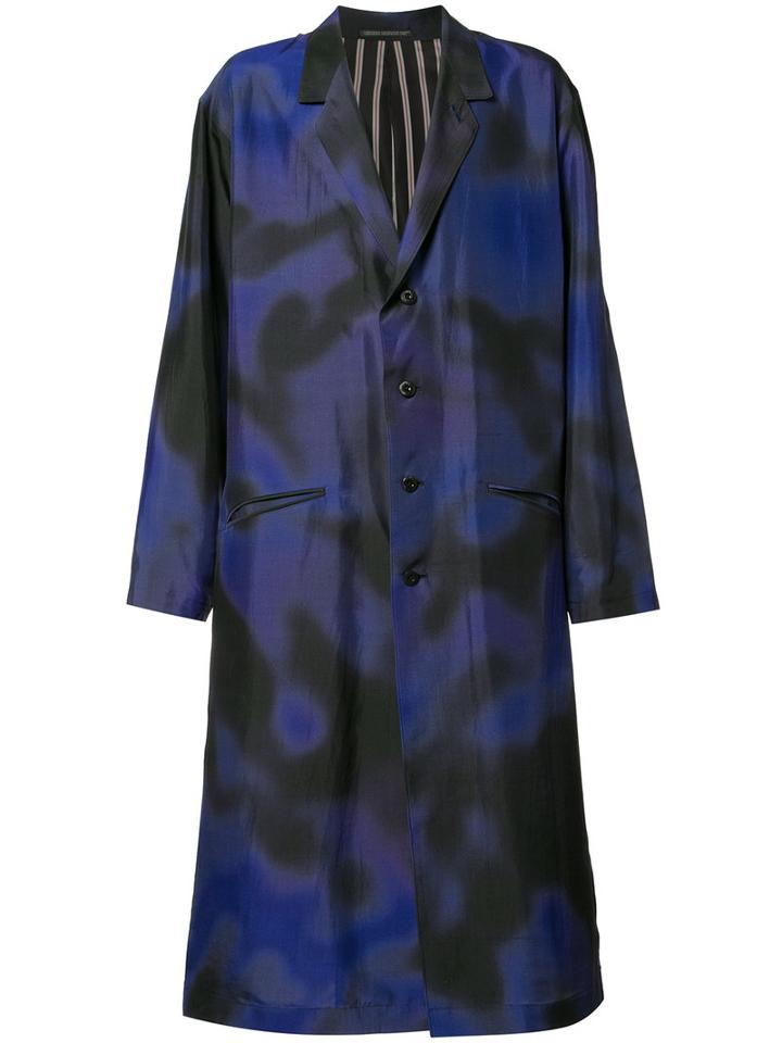 Yohji Yamamoto Back Print Coat, Men's, Size: 3, Blue, Silk
