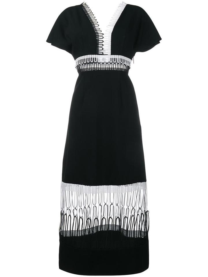 Christopher Kane Loop Trim V-neck Midi Dress, Women's, Size: 44, Black, Acetate/viscose